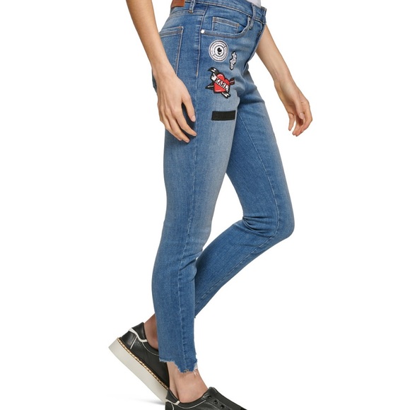 Karl Lagerfeld Paris Fray hem patch denim jean NWT - Picture 4 of 8